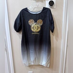 CHANEL Black to White Ombre Tunic with Leopard Mickey Logo